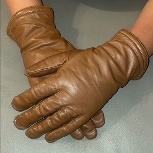 BROWN LEATHER KNIT WINTER WOMEN'S GLOVES SMALLS.